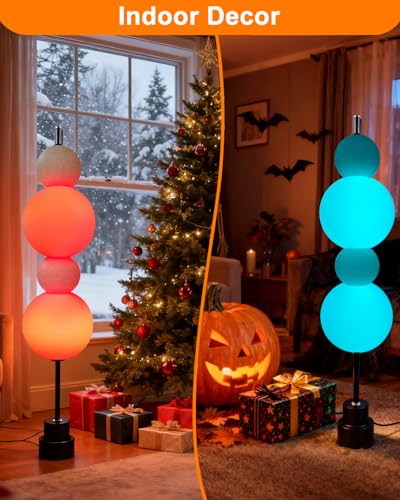 Image of Blue Globe Floor Lamp - RGB & 3000K Dimmable LED, Touch Switch, Modern Tall Standing Lamp for Bedroom, Living Room, Home Office, Gold Metal