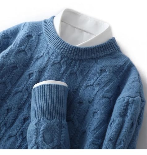 Men's Winter Thick Wool Round Neck Long Sleeved Twisted Flower Loose Knit Sweater2