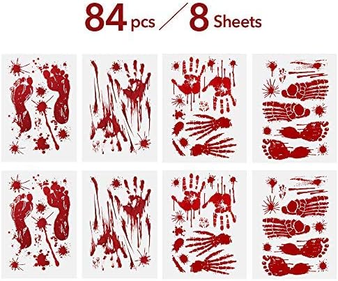 DCLYSI Halloween Decorations (84 PCS),Bloody Footprints & Handprints Stickers Halloween Decorations Window Vampire Zombie Party Decals 8 Sheets
