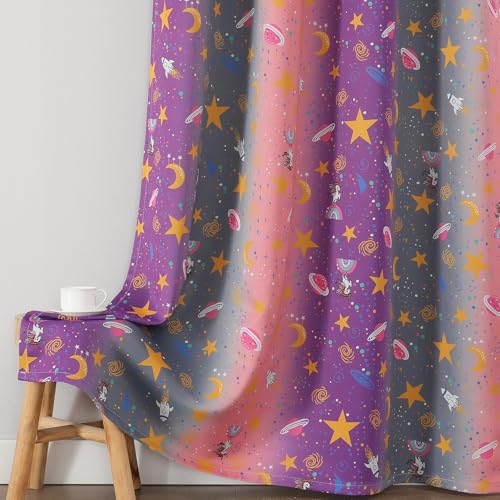 Image of Pink Purple Grey Rainbow Blackout Curtains for Girls Bedroom 84 inches Long