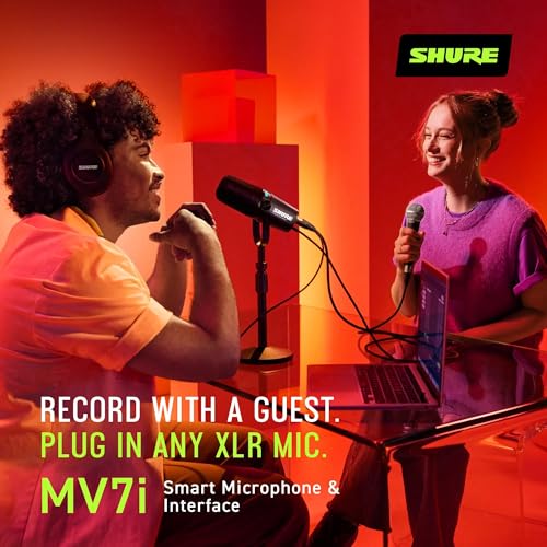 Shure MV7i Smart Microphone with Built-in Audio Interface - Podcast & Musician Mic with 2 Channels, XLR and 1/4", USB-C for Mac/PC/Phone, Advanced DSP Features, All-Metal Design, Auto Level Mode