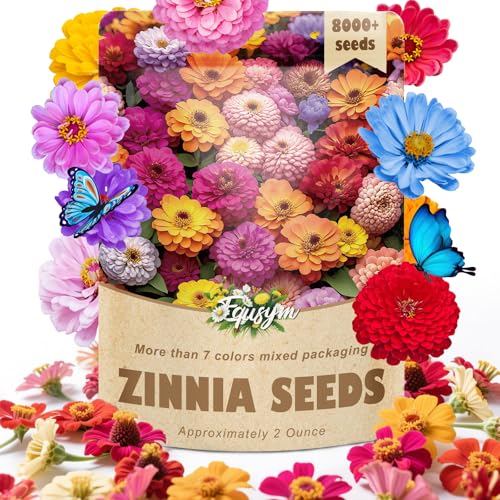 8000+ Zinnia Flower Seeds for 2026-7+ Color Mix, High Germination Rate, Perfect for Gardens, Mix Zinnia Wildflower Seeds, Mixed Colors and Large Blooms, Easy to Grow, Large 2 Ounce Packet