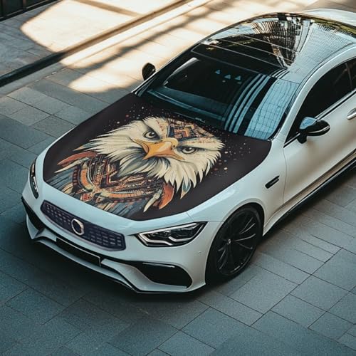 Image of Cartoon Eagle Hood Cover Elastic Fabric, Bald Eagle Polka Dot Car Cover Suitable for Most Vehicles Sedans Trucks SUVs, Cute Animal Car Decorate Accessories