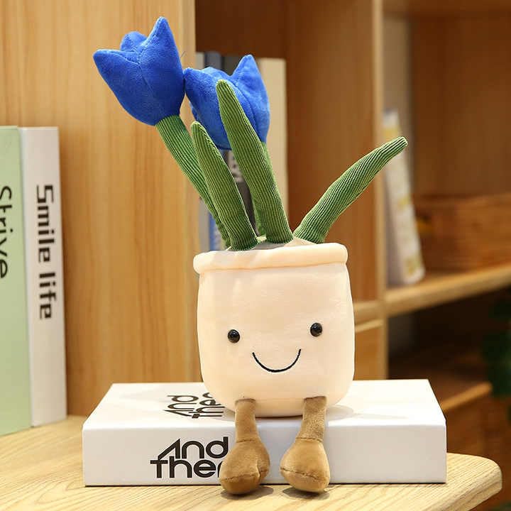 Image of Tulip Flower Plush Pillows, Flower Pot Stuffed Plushie Decoration, Soft Fluffy Plants Friend Hugging Toys, for Office Kids 30 cm
