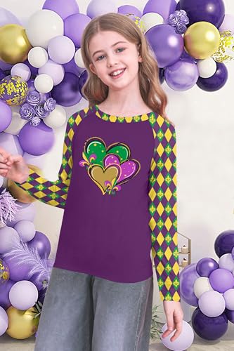 Image of Mardi Gras Shirt for Kids: Toddler Boys Girls Mardi Gras Long Sleeve Happy Carnival Outfits Mask Graphic Tee 4-12 Years
