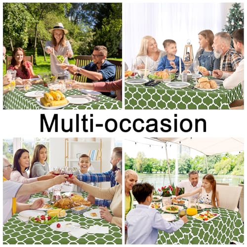 Image of Smiry Rectangle Tablecloth, Waterproof Vinyl Tablecloths with Flannel Backing for Rectangle Tables, Wipeable Spillproof Plastic Tablecloth for Dining, Camping, Indoor and Outdoor 60 inch x 84 inch, Green