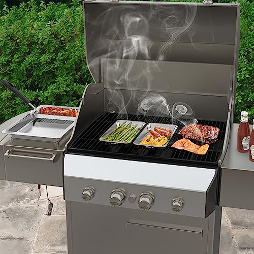 onlyfire Grillkorb Set, Grillpfännchen für Gasgrill, Enthält 3 Edelstahl Grillkörbe mit Löchern, 1 Serviertablett und Hebegriff, BBQ Grillschalen, Gemüsekorb, Gemüse für Gemüse, Fleisch, Brot