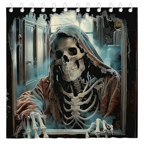 Skeleton Shower Curtain for Bathroom Spooky Skull Halloween Horror Scary Bone Printed waterproof fabric shower curtain for bathroom home decoration Shower Curtain Set for Bathroom 70 x 70 Inch