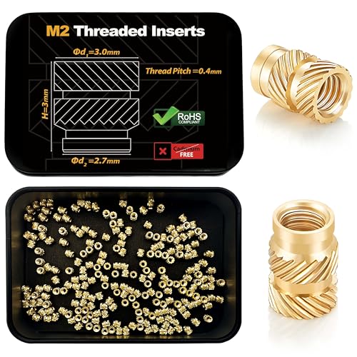 Image of Kadrick 200Pcs M2 Threaded Inserts for 3D Printing Components,M2*3 * 3 Metric Brass Knurled Nuts, Insert by Heat into Plastic Parts