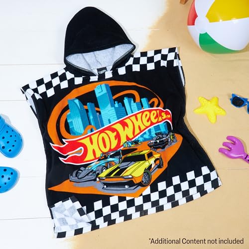 Get Trend Hot Wheels Badeponcho Kinder Handtuch mit Kapuze Saugstark Strandtuch Baumwolle Badetuch Duschtuch Mädchen Jungen (Schwarz Hot Wheels, 4-9 Jahre)