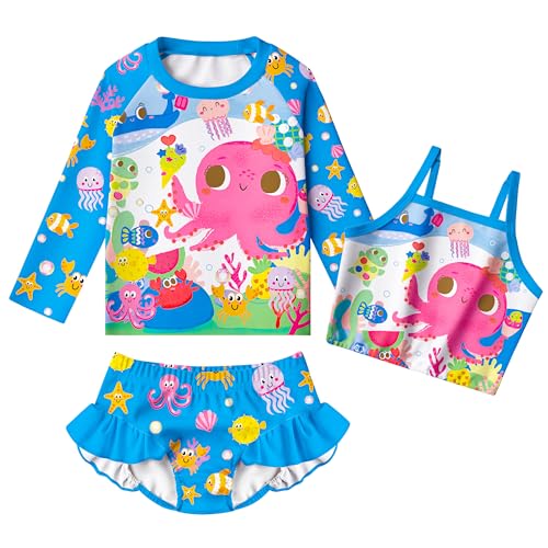 Image of LQSZ Girls Rash Guard Sets Long Sleeves Swimsuit 3 Pieces Tankini Bathing Suit Swimwear for Girls 3-12 Years