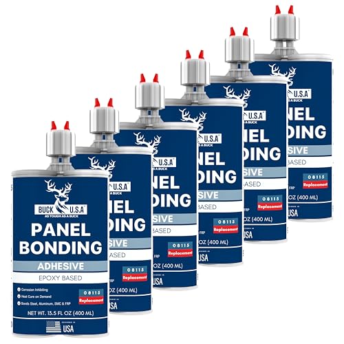 Image of 6 Pack Buck Panel Bonding Adhesive, Two-Part Epoxy, 400 ml /13.5 fl oz Cartridge, 08115 Replacement, Heavy Duty Metal Glue for Automotive Use, Bonds w /Steel, Aluminum, Plastic, OEM Recommended, Black