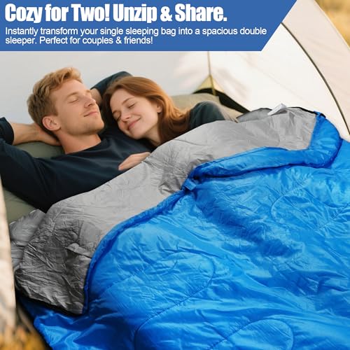 Image of 2-in-1 Detachable Sleeping Bag,Waterproof 4-Season Adult Sleeping Bags w /Removable Cotton Liner - Converts to 2 Lightweight Bags for Camping, Hiking, Travel