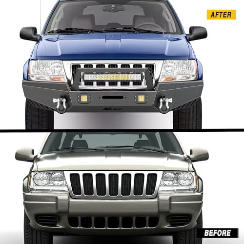 Image of Nilight Front Bumper Compatible for 1999 2000 2001 2002 2003 2004 Jeep Grand Cherokee WJ with Winch Plate Offroad 120W Light Bar 18w LED Pods