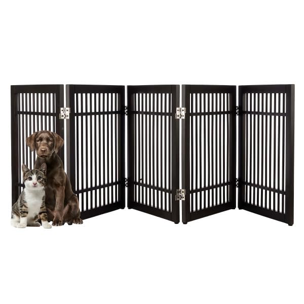 Freestanding Dog Gate - 5-Panel Foldable Indoor Pet Fence - 91x24-Inch Extra Wide Wood Dog Gate for Stairs, Hallways or Doorways by PETMAKER (White)