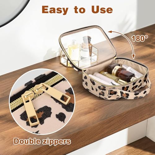 Image of Wedama Clear Toiletry Bag, 2 Pack Clear Makeup Bags with Handles, Large Travel Bags PVC Cosmetic Bag for Women and Men, Carry on Airport Airline Compliant Bag, Leopard Print