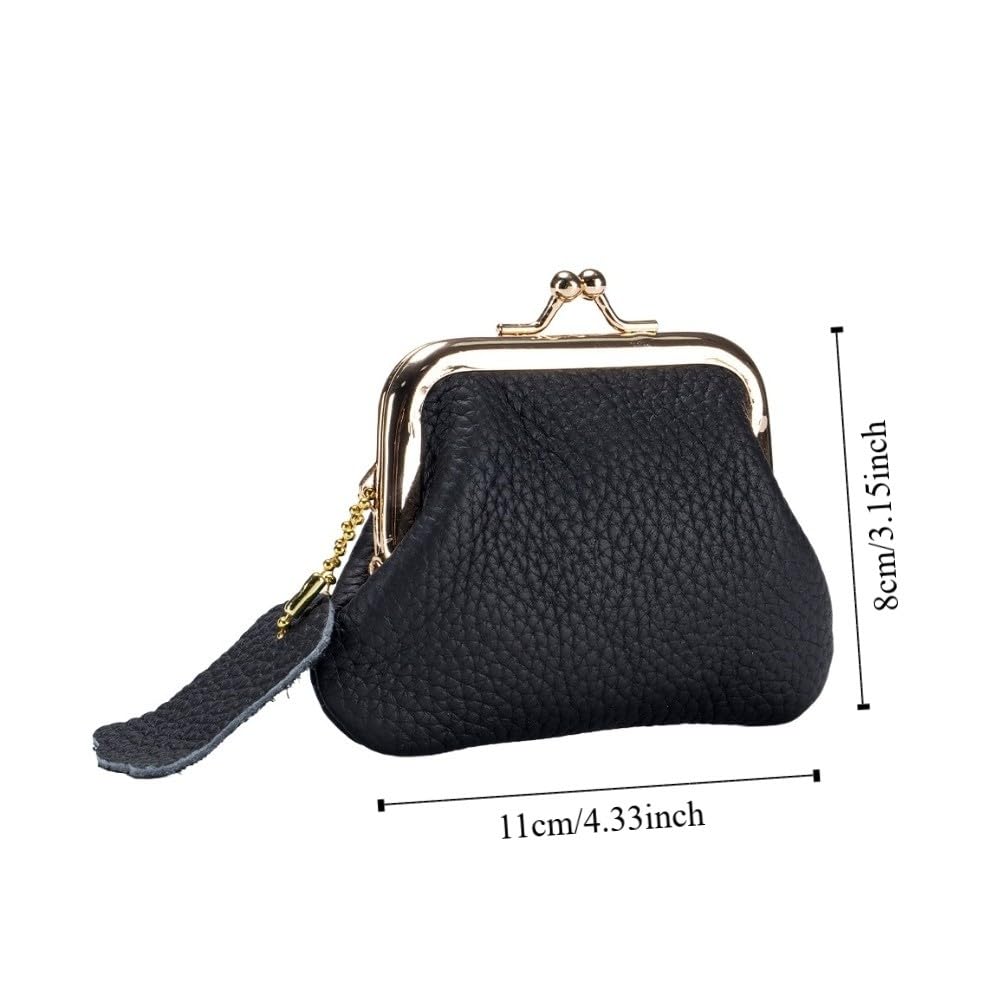 Bolso de joyería Mini Monedero Llaves/lápices labiales/Auriculares Cuero de Vaca Cierre de Beso Cartera de Cuero Color sólido Bolso pequeño portátil for artículos