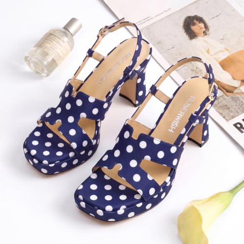 Image of ROSERWISH Heels for Women Chunky Block Platform High Heels Square Open Toe Strappy Heel Sandals Wedding Party Prom Fashion Slingback Dress Pump Sandals Shoes