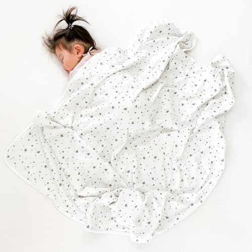 Image of Woolino Toddler Blanket - Merino Wool and Organic Cotton Baby Blanket for Girls and Boys - 4 Season - 52.5 inch x 40 inch - Stars Gray