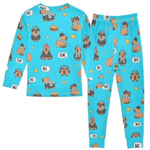 Pajama Sets Long Sleeve Cute Capybara with Hat Soft Comfy Sleepwear 2 Piece PJS 3-8T3