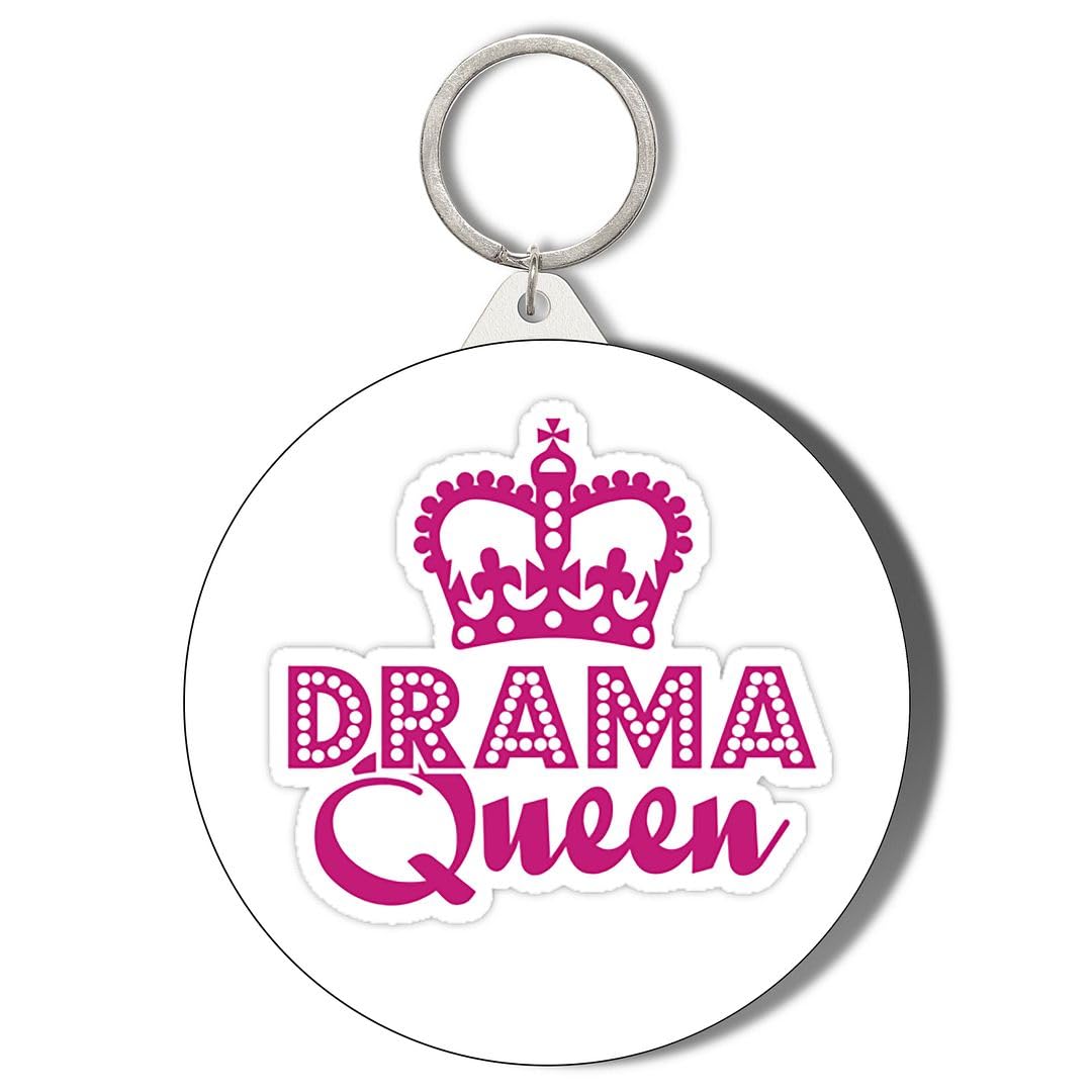 Gift Insanity DRAMA QUEEN PINK ON WHITE 45mm Short Chain Mirror Keyring