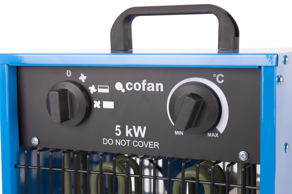Cofan Grzejnik przemysłowy 5000 W | 3 poziomy mocy | Regulowany termostat | Funkcja wentylatora | Gniazdo trójfazowe (5 pinów) | Nadaje się do użytku przemysłowego