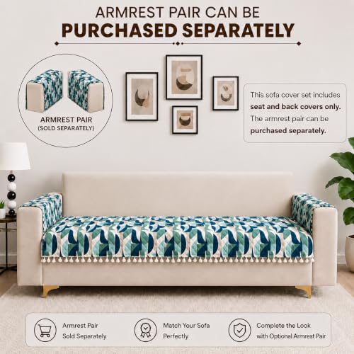 Image of Homerz Premium Printed Quilted Velvet Sofa Slip Cover Protector with Tassels, Sofa Mat, Exact Size, Antislip Cover (Grey Abstract, 5 (3+2) Seater, Half)