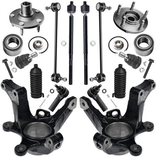Image of Detroit Axle - 14pc Front Loaded Knuckles Kit for 2005-2007 Ford Escape Mercury Mariner Mazda Tribute, 2 Knuckles 2 Wheel Bearing Hubs 2 Sway Bars 2 Lower Ball Joints 4 Tie Rods 2 Boots Replacement