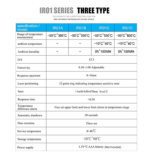 Btuty -50~380 ℃ infravermelho industrial digital infravermelho portátil medidor de temperatura LCD m