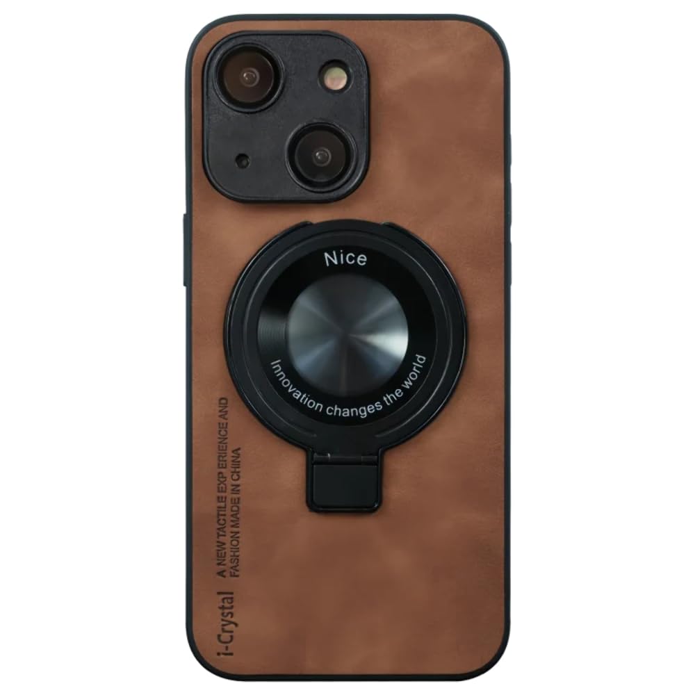 for iPhone 15 i.Crystal Lambskin Fulcrum Support Phone Case(Brown)