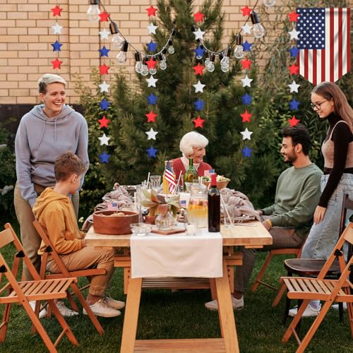 Image of 4th of July 3D Star Garland Streamer, 6 Pack Red White and Blue Garlands, Pre-Assembled 4th of July Star Streamers Decorations, Patriotic Memorial Day Independence Day Banner Party Supplies