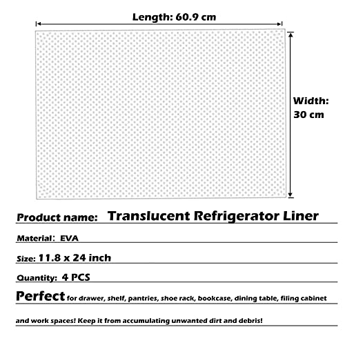Refrigerator Shelf Liners, Pabusior Eva Translucent Fridge Liner, (11.8"X24", 4 Pcs) Pre-Cut Clear Drawer Liner, Freezer Accessories, Waterproof Reusable Refrigerator Mats For Shelves, Cabinet #TOP7