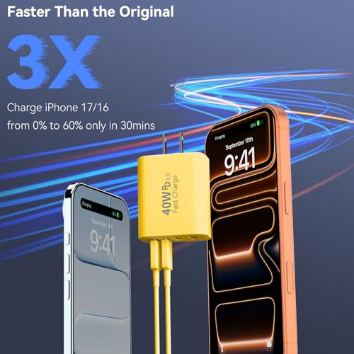 Image of USB C Wall Fast Charger Block, 40W 4-Port Type C Chargers Fast Charging Blocks PD Power Charger Adapter+QC 3.0 USB Multiport Charger Brick for Phone 17 /16 /15 /14 /13 /12 Pro Max, i-Pad, Galaxy S25-2Pack