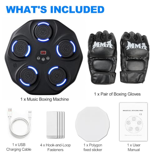Image of Music Boxing Machine for Adults & Kids, Wall Mounted Bluetooth Boxing Trainer with Gloves, LED Rhythm Lights, Hit Counter, 9 Modes & 9 Speeds, Home Gym Fitness Equipment