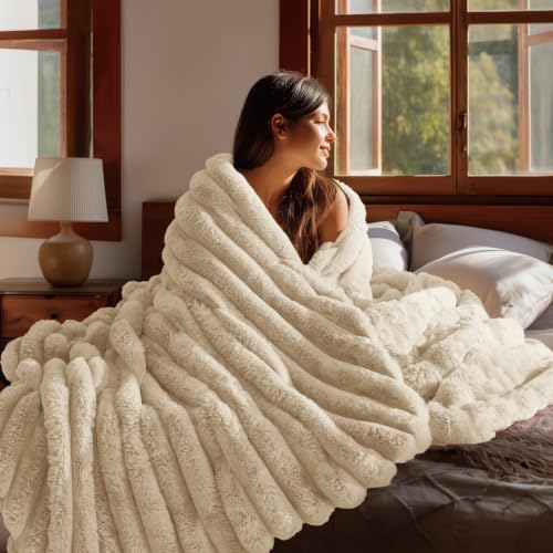 Image of BEDELITE Faux Fur Throw Blanket for Couch, 770GSM, 50 inch x 60 inch, Linen