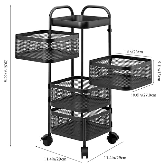 3/4/5 Tiers Kitchen Storage Cart,Rotating Trolley,Square Kitchen Trolley,Bathroom Shelf,Vegetable Storage Organizer,Fruit Basket Floor Stand Shelf & Tower for Living Room Office Four Layer-ttxaQ9X5