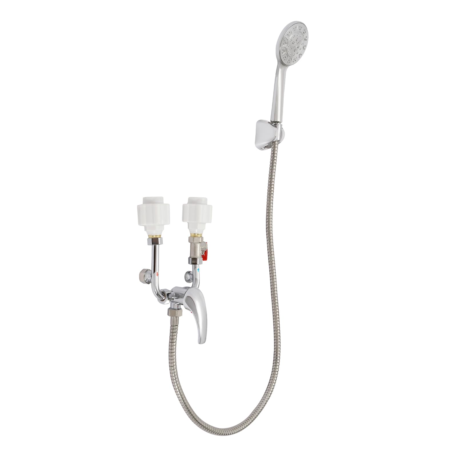 Calentador de agua eléctrico de tanque 2000W, calentador de agua eléctrico de pared, calentador de agua con tuberías de agua, ducha manual y grifo incluido, hervidor de agua caliente de 25-75 ℃ con
