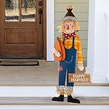 glitzhome Fall Scarecrow Yard Stake Rustic Happy Harvest Scarecrow Pumpkin Porch Sign with Stakes...