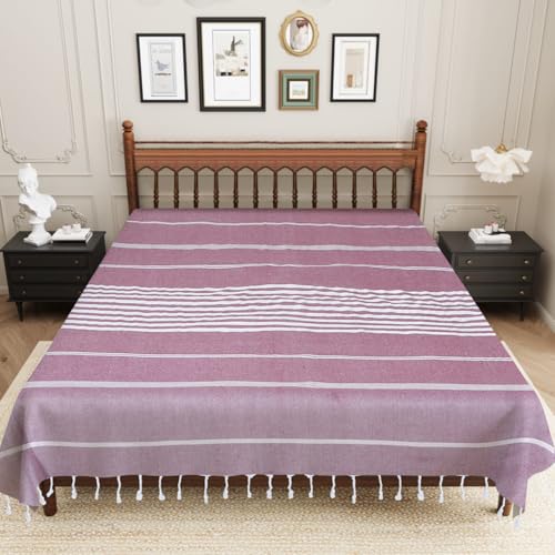 Image of Handmade Double Bedsheet 210 TC | Without Pillow Cover | Handloom Cotton Bedsheets for Double Bed | Double Bedsheet for Summer (Size 90X100 Inches, 7.5 x 8.3 Feet (Rose Ebony, King Size)