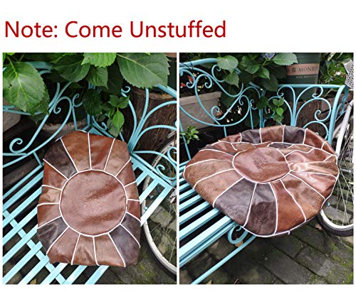 Riseon Boho Handmade Faux Pu Leather Moroccan Pouf Footstool Ottoman Leather Poufs Unstuffed 23" X 11" -Round Floor Cushion Footstool For Living Room, Bedroom And Under Desk (Brown) #TOP1