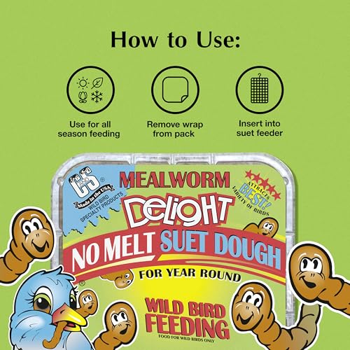 Image of C&S Mealworm Delight No Melt Suet Dough, Suet Cakes for Wild Birds Including Robins, Blue Jays, Woodpeckers, Wrens, Bluebirds and More, 11.75 Ounces, Pack of 8