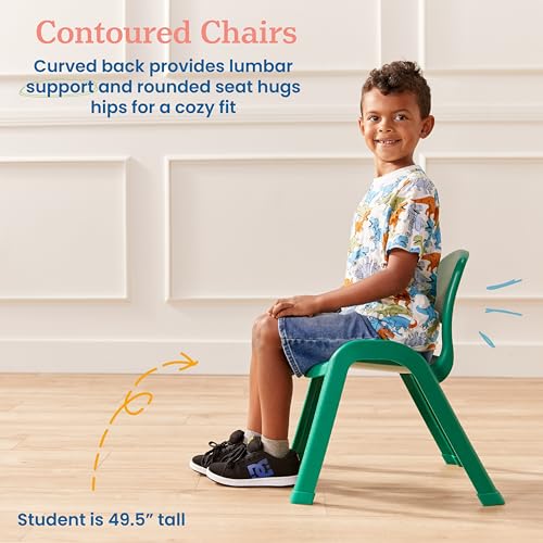 Image of ECR4Kids Plastic Stackable SitRight Chair, 11in, Classroom Furniture, Green, 4-Pack