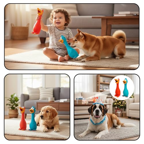 JcvPot Hundespielzeug Unzerstörbar, 2 Pack Quietschspielzeug Hund, Ente Hundespielzeug, Gummihuhn, Anti Stress Ente Für Hunde, Rot Und Blau, Für Kleine Und Mittelgroße Hunde