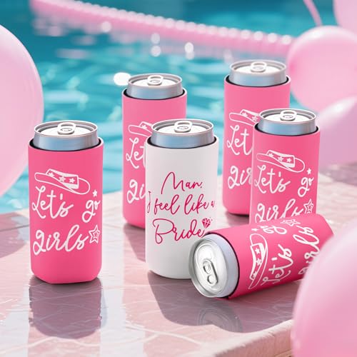 Image of 12 Pack Bachelorette Party Can Cooler Sleeves Bridal Shower Party Supplies Favors Decors, Bride Neoprene Insulated Can Sleeves for Bridesmaid Gifts (2026, 12 Oz Slim, Pink)