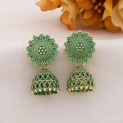 Image of Fancy Fashion Jewellery Jhumka meenakari oxidised kundans flower Earrings for Women Girls Ladies Wife South Indian Traditional Earrings Set stylish small Jhumki Combo pack OF 12