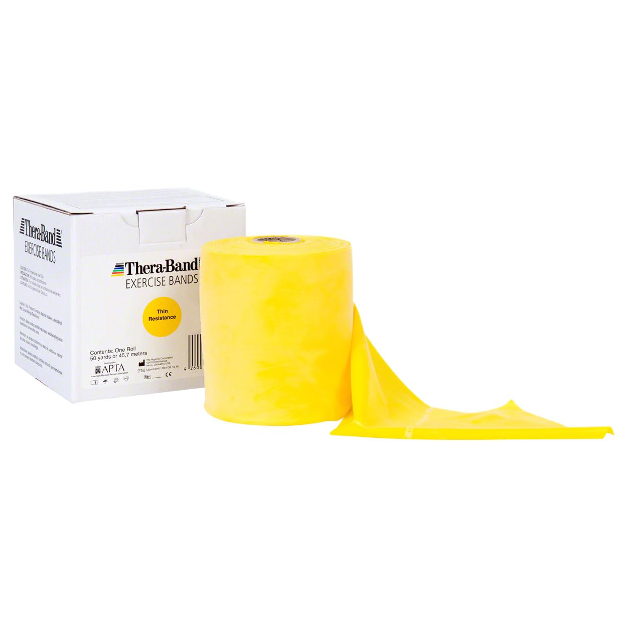 Theraband Original Fitness Latex-Widerstandsbänder – Vorratsrolle 45,5 Meter, 100% Naturlatex, Ideal für Rehabilitation, Muskelkonditionierung, Ganzkörpertraining, Gelb | Leicht