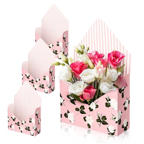 Lyforpyton Pink Mothers Flower Arrangement Gifts Boxes  Envelope Gift Box For Flowers  Foldable Decorative Bouquet Packaging Paper Box  Suitable for Flower Shop  Wedding  Party  Birthday  Valentines Day and Mothers Day ( 4 Pcs )