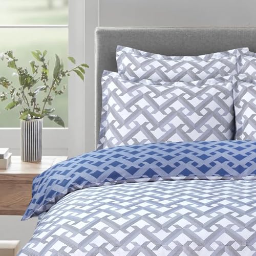 Majestic Giftware Madison Linen 4 Pcs 48" Full Size Duvet Bedding Set (BL106-48F-4pcs) Diamond Braid Blue Gray 300 TC Cotton Sateen Durable & Washable |1 Fitted Sheet, 1 Duvet, 2 Pillowcases