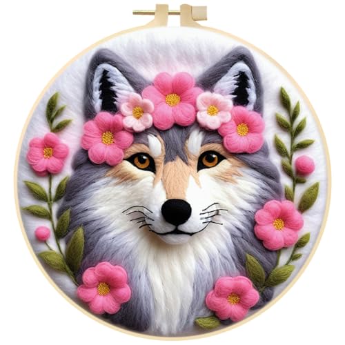 Eforcase Needle Felting Kit, Wool Felt Painting Set, Modern Animal Wolf Theme, All Seasons, Adults, False