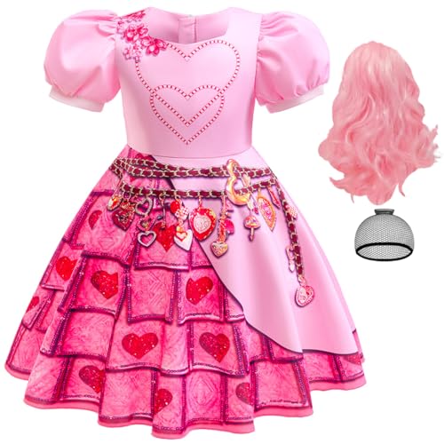 iTVTi Kids Rise Red Costume Girls Bridget Pink Princess Dress Younger Queen of Heart Cosplay Outfit for Halloween Party Pink 4-5 Years(Tag 120)